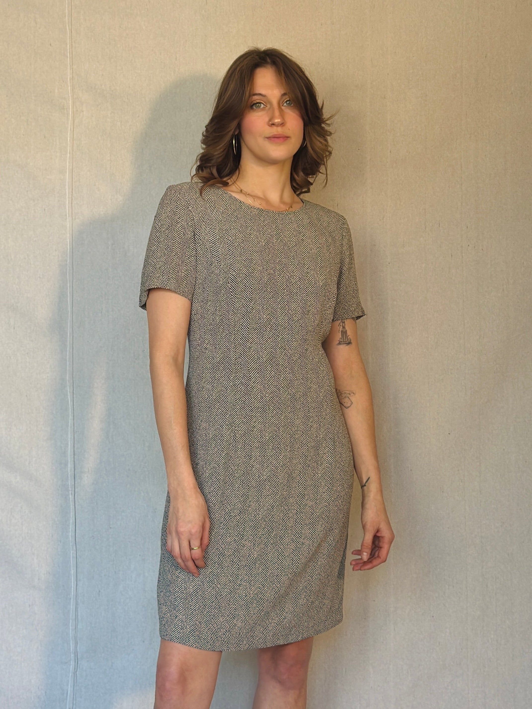 90s Brown Herringbone Laura Ashley Dress
