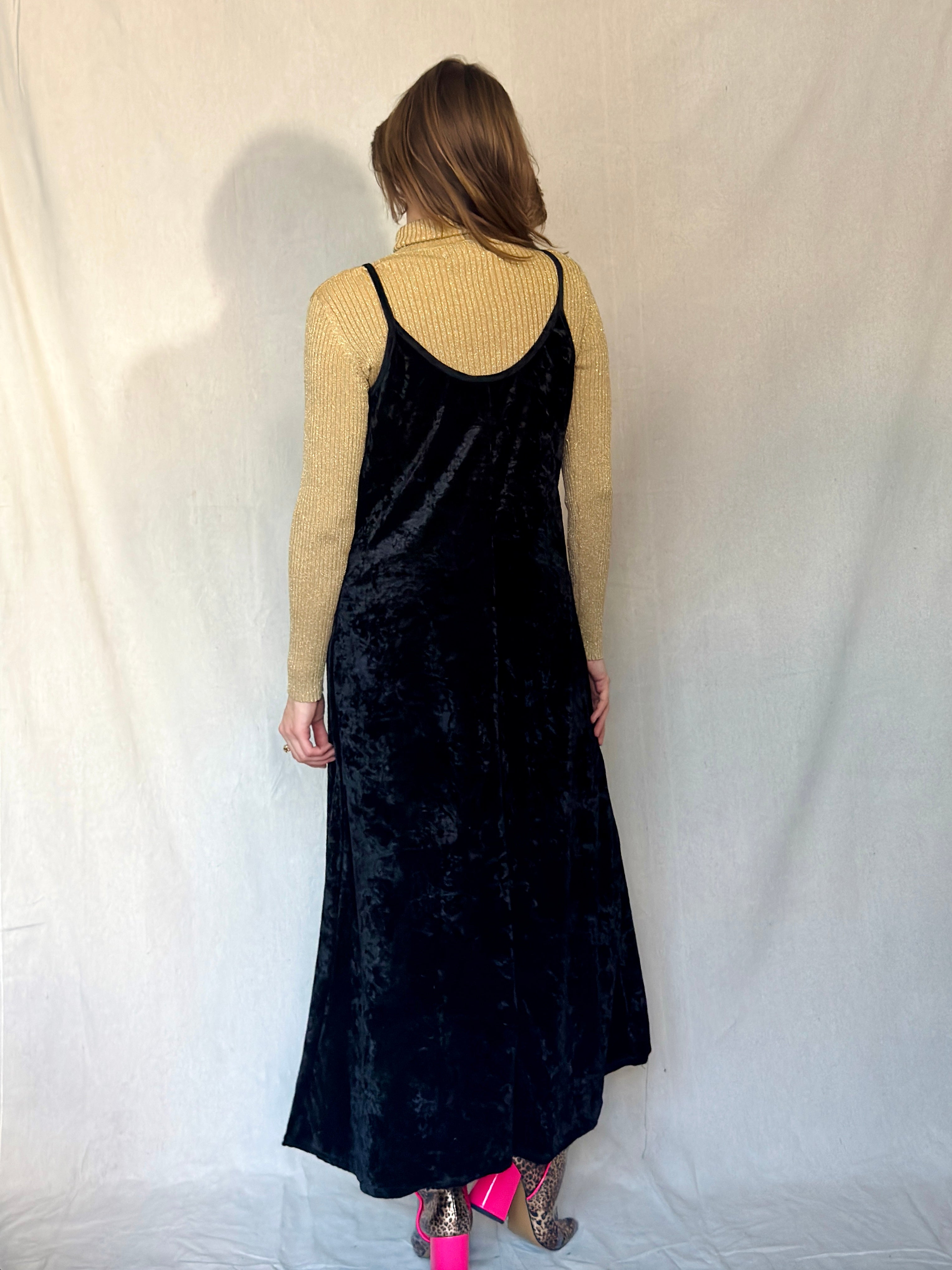 90s Strappy Crushed Velvet Maxi Dress