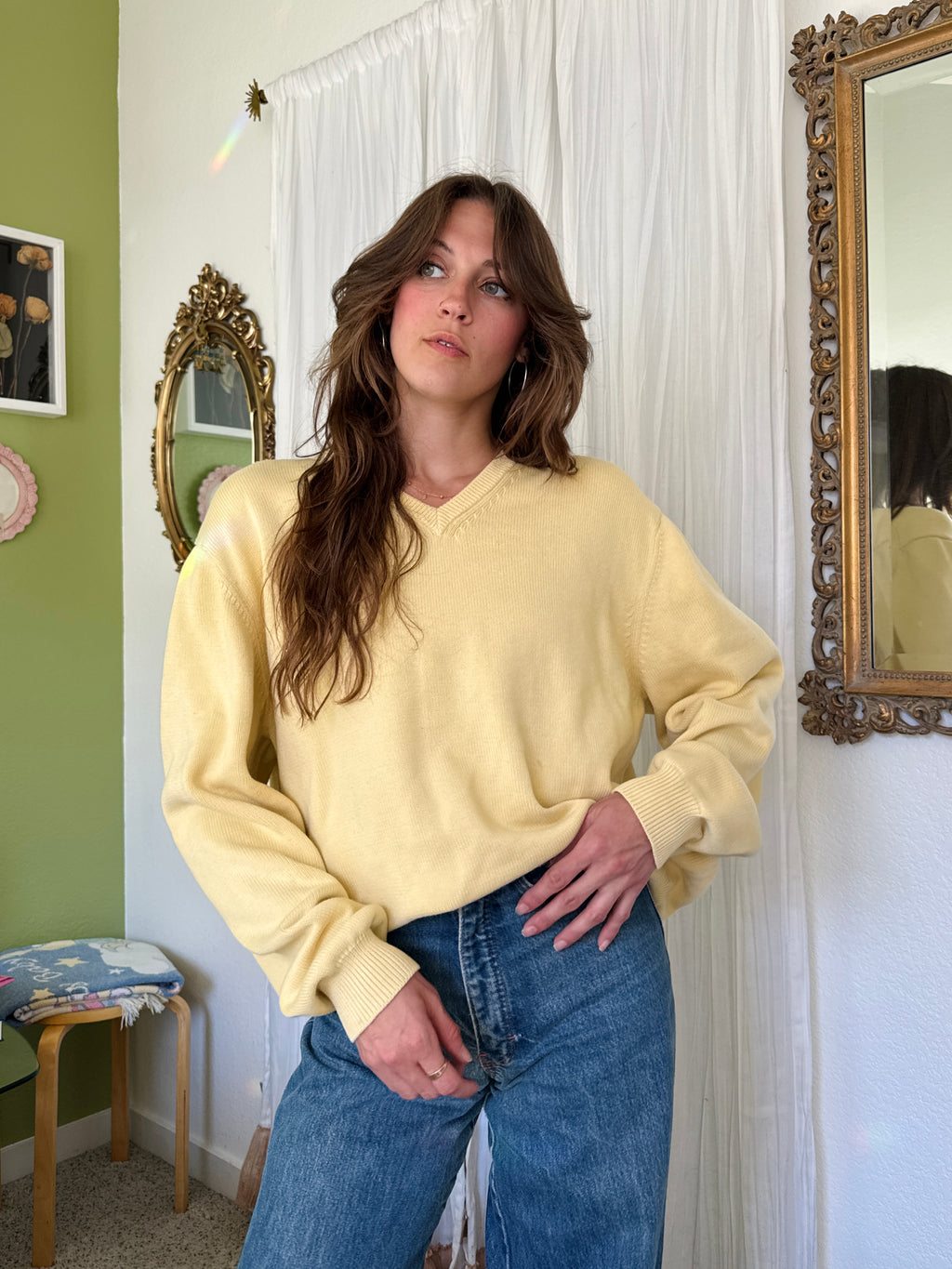 Y2K Soft Butter Yellow Cotton Sweater