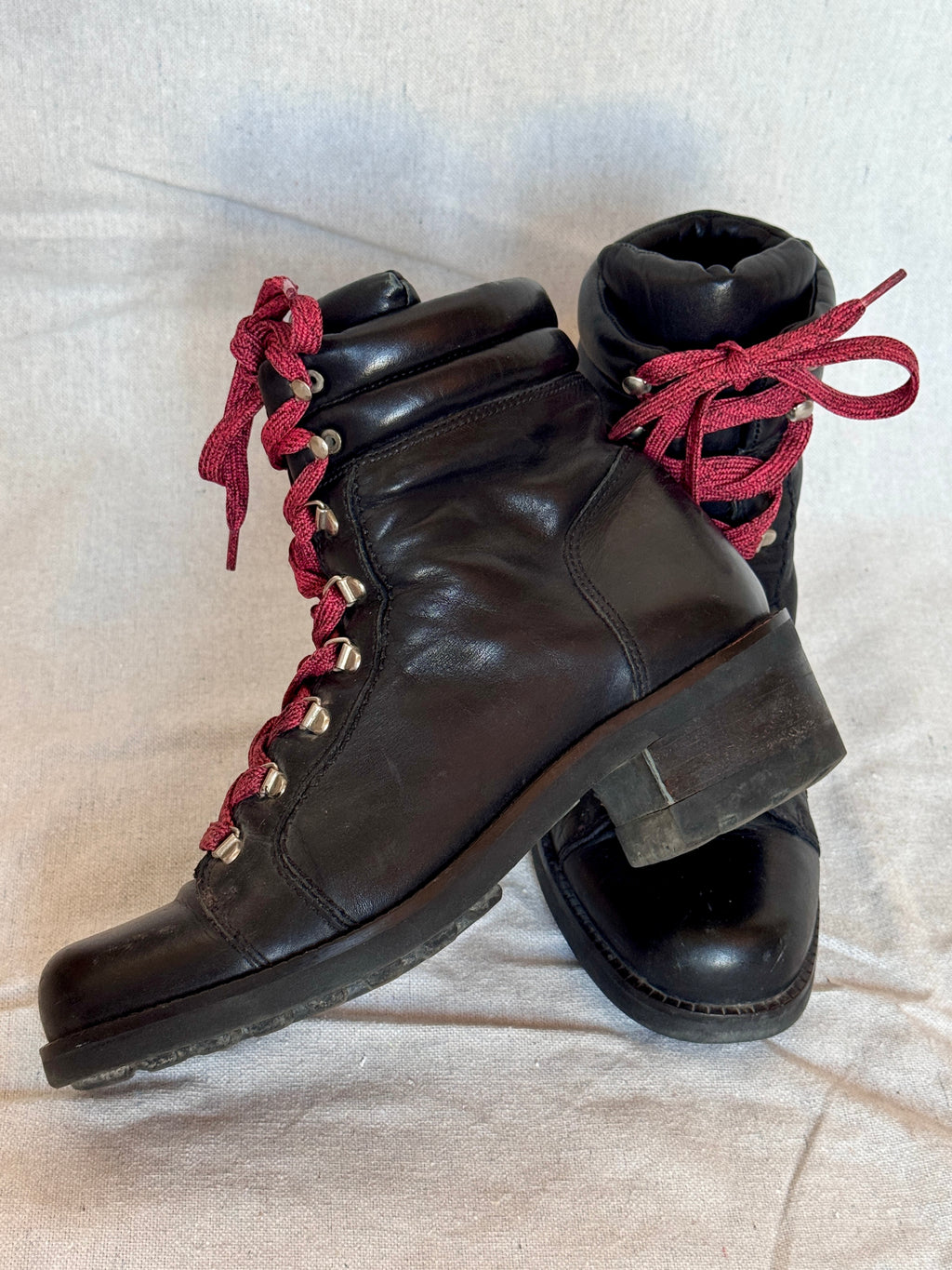 90s Nine West Black Leather Lace Up Combat Boots