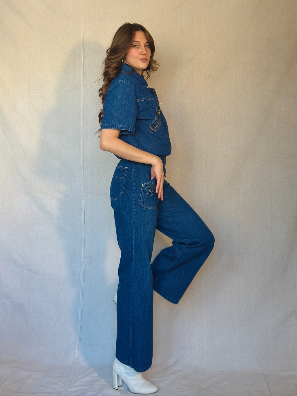 70s Vintage Denim Bell Bottom Jumpsuit