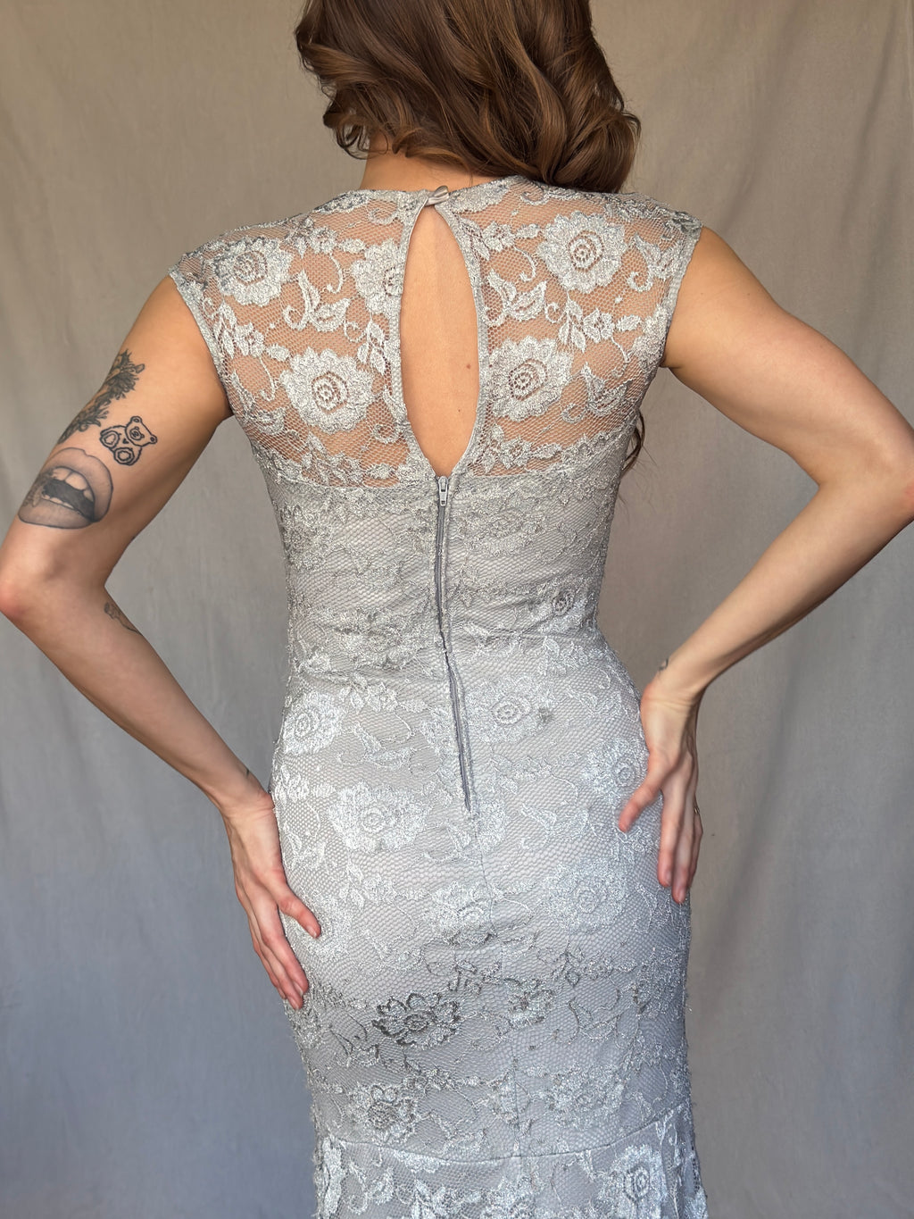 Y2K Silver Lace Mermaid Dress