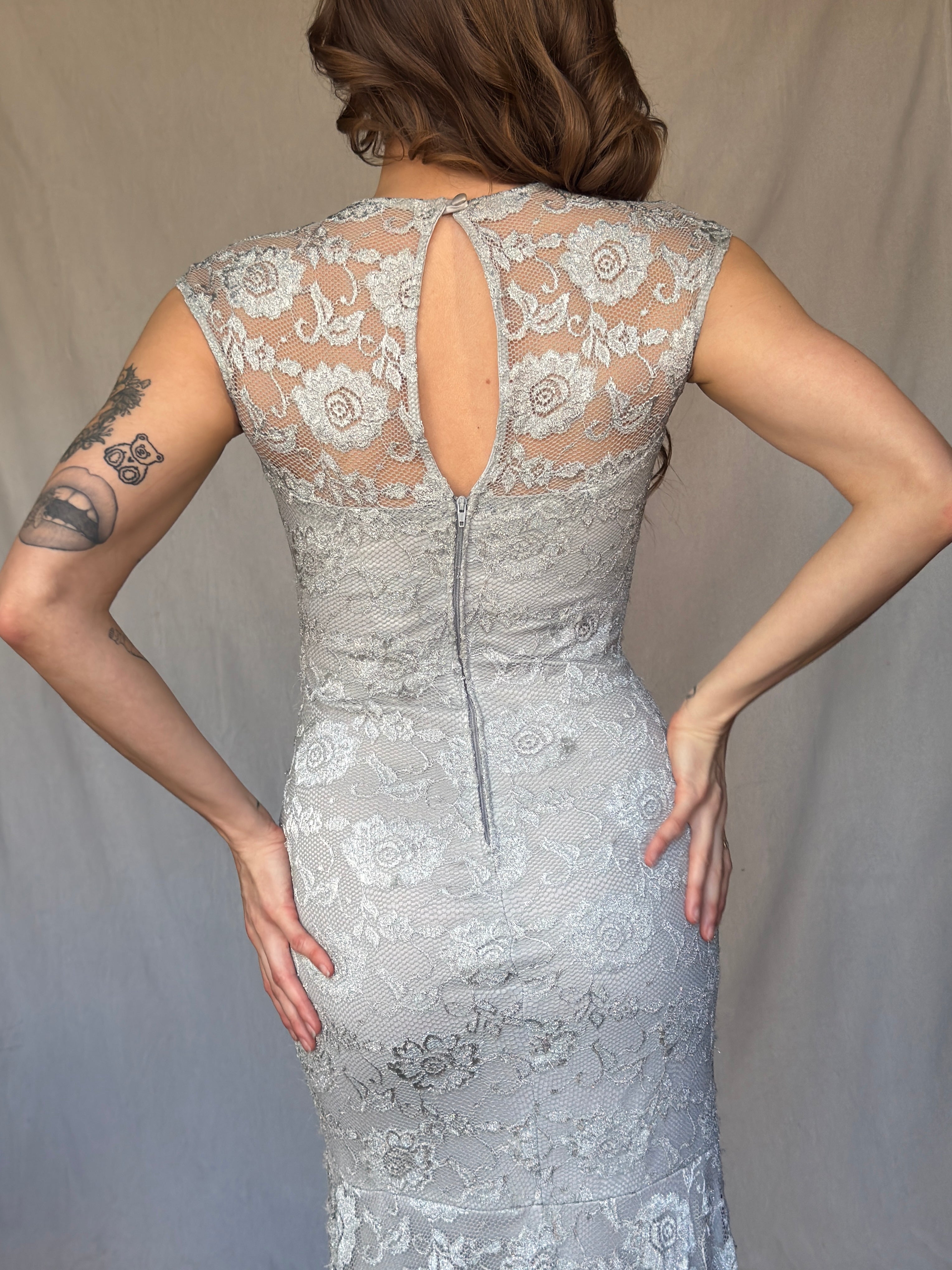 Y2K Silver Lace Mermaid Dress