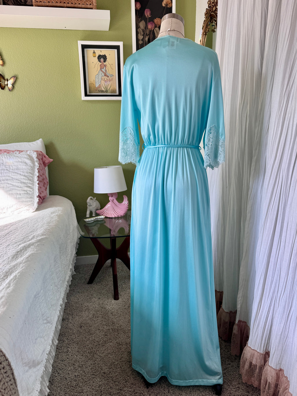70s Turquoise Blue Nylon Neglige & Peignoir Set