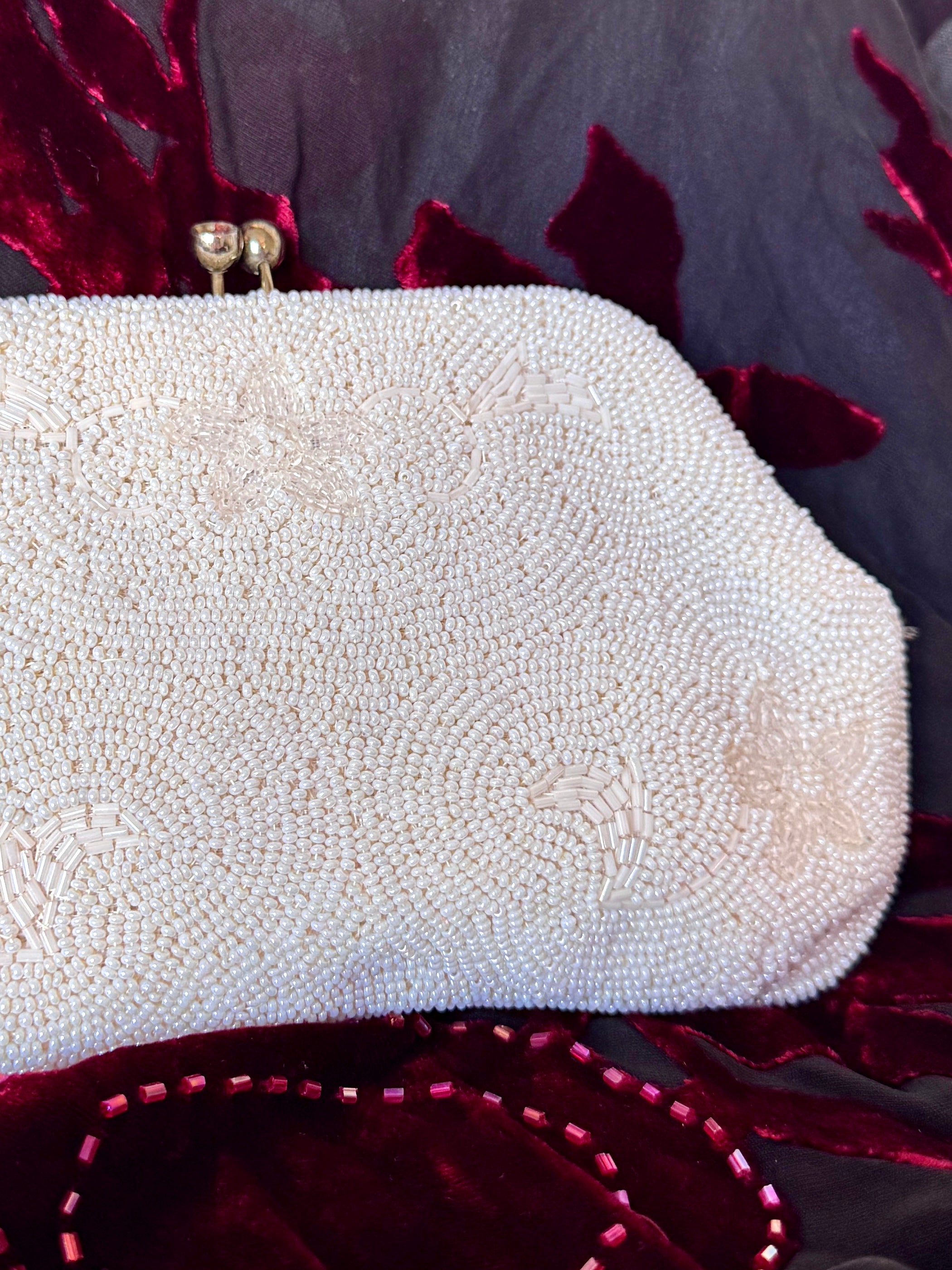 Vintage White Pearl Hand Beaded Clutch