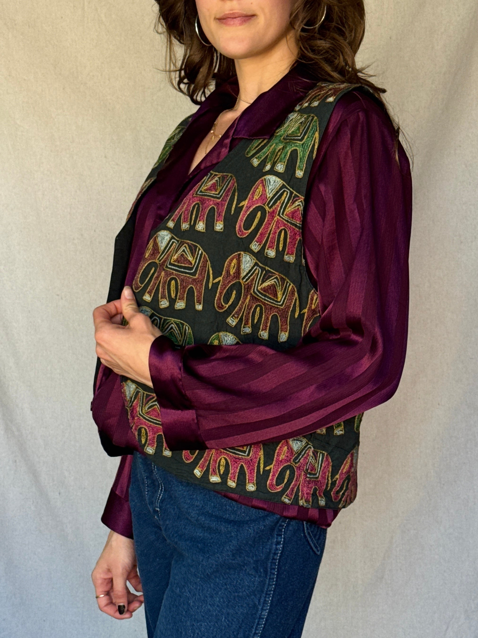 70s Indian Cotton Elephant Embroidered Vest