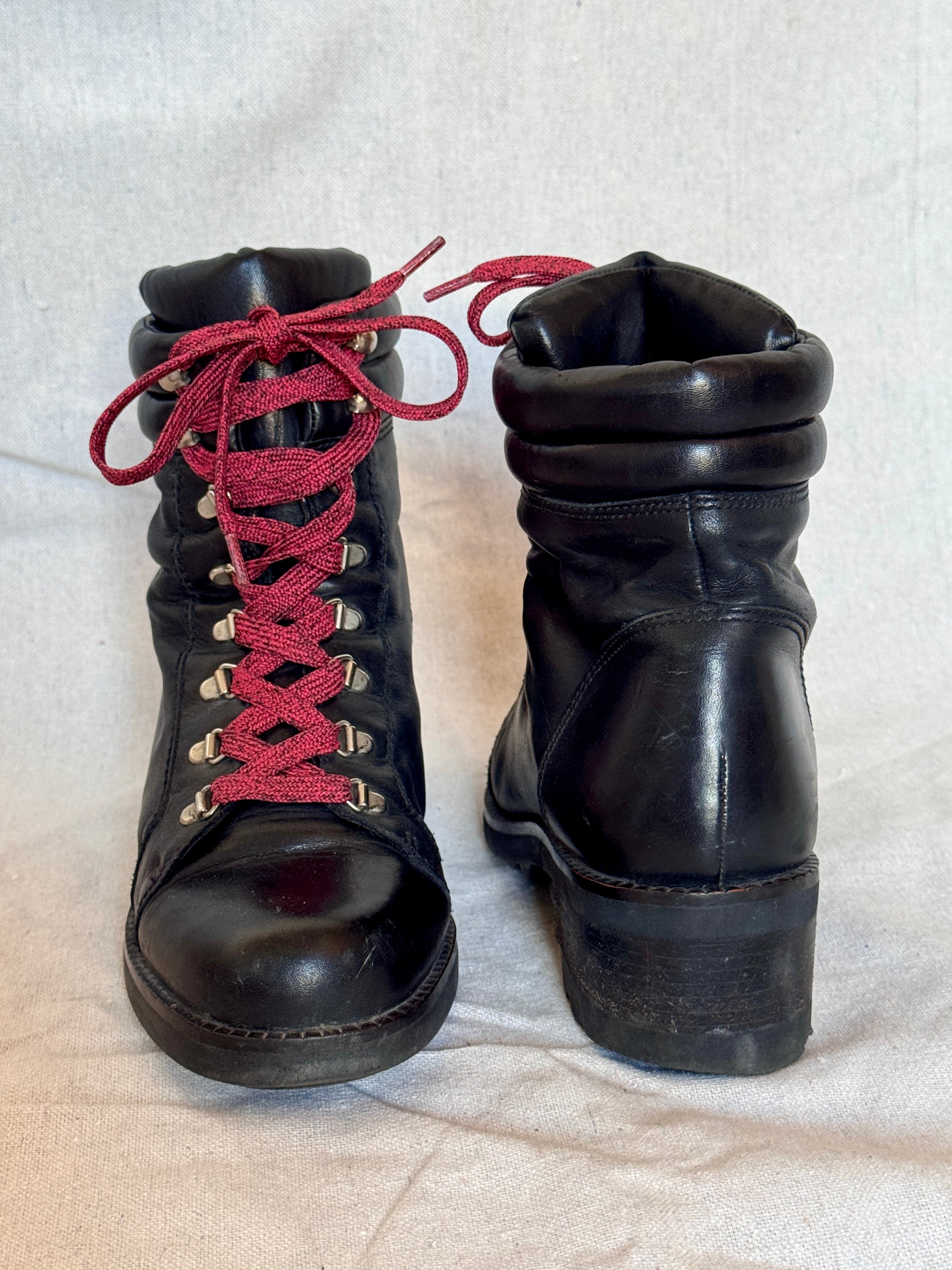90s Nine West Black Leather Lace Up Combat Boots