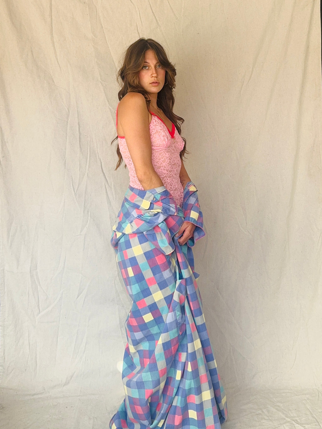 80s Purple Color Block Pearl Snap Duster Housecoat