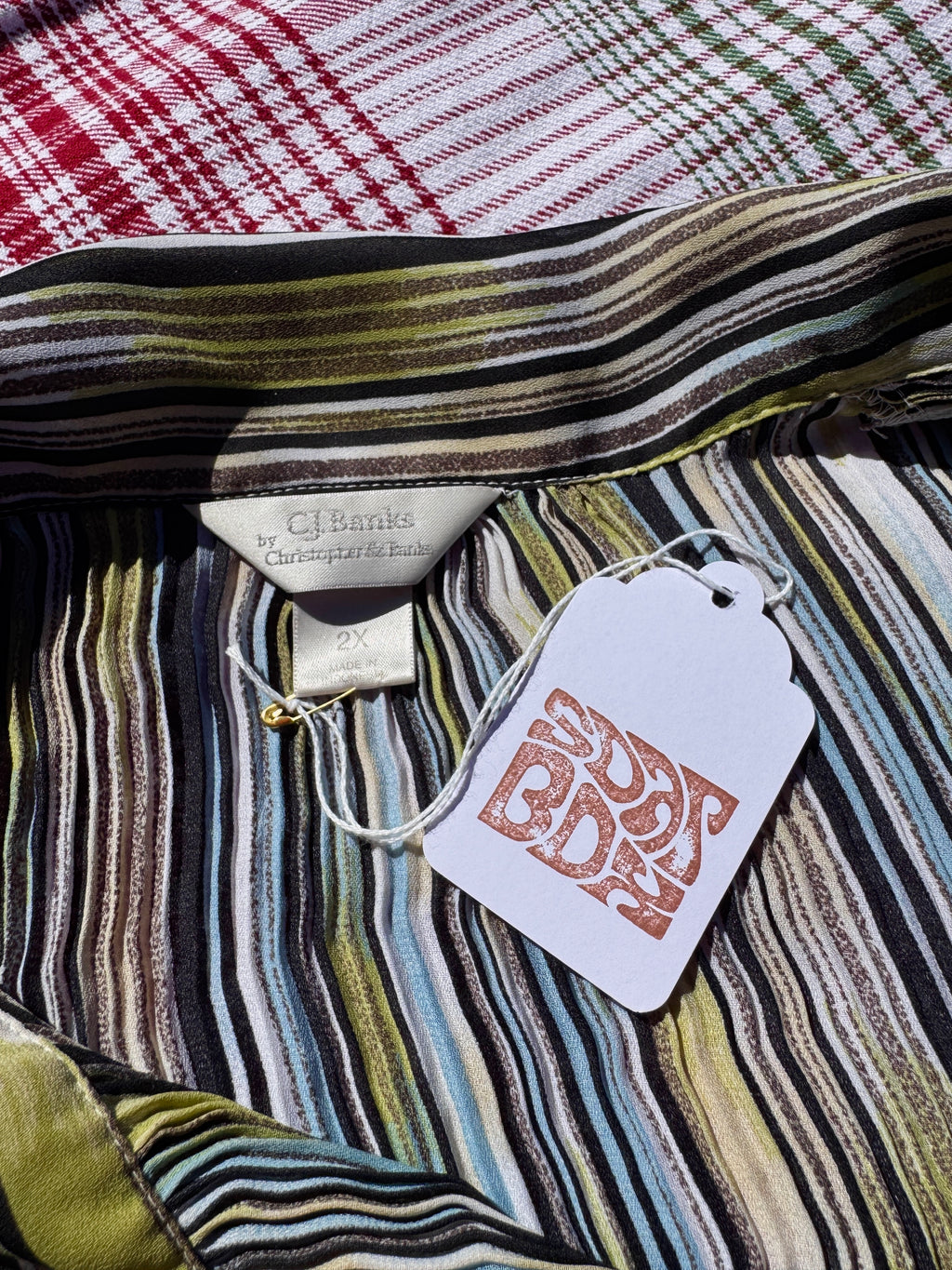 Y2K Striped Whimsy Crinkle Pleat Blouse