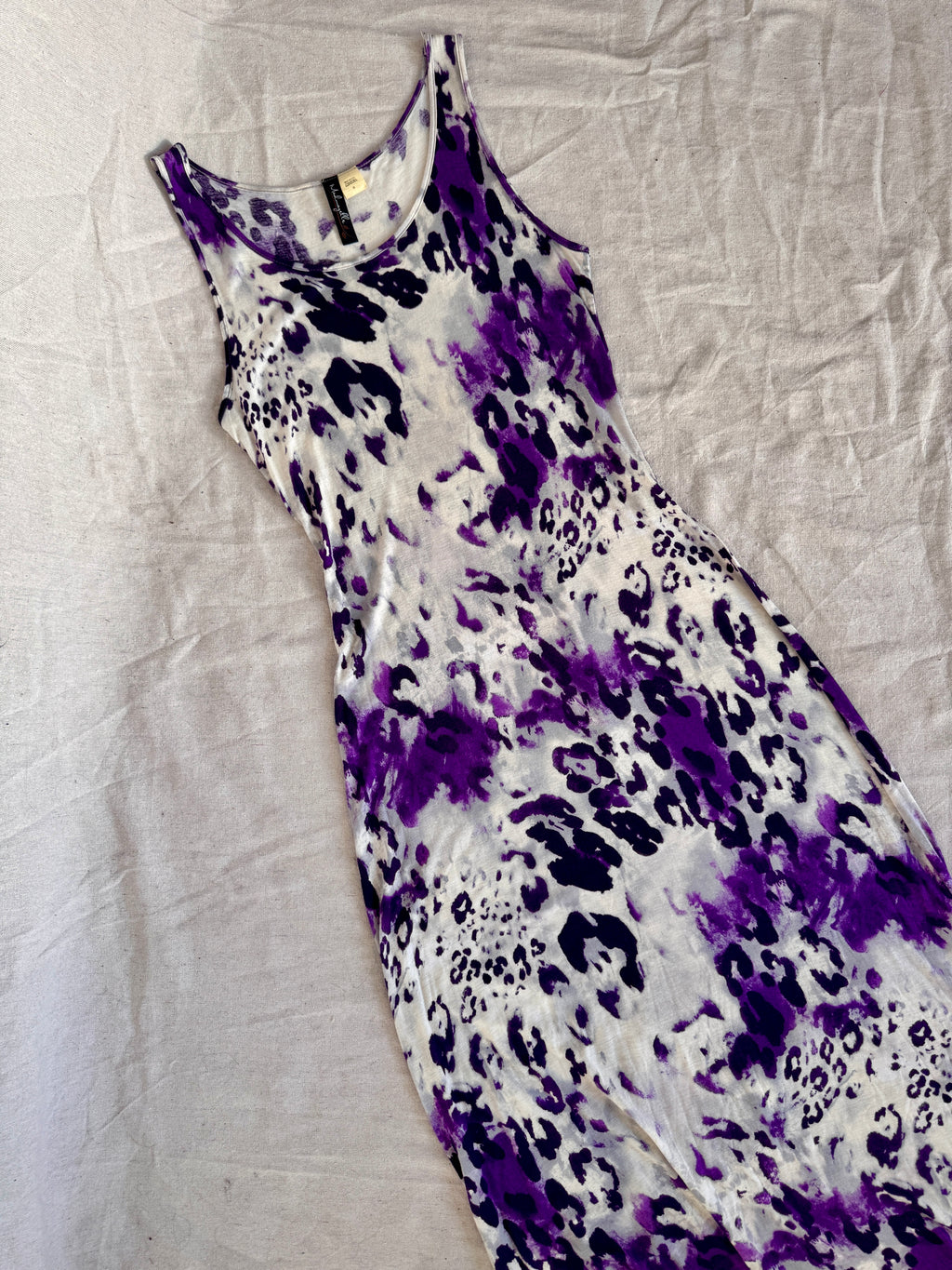 90s Purple Leopard Print Maxi Slip Dress