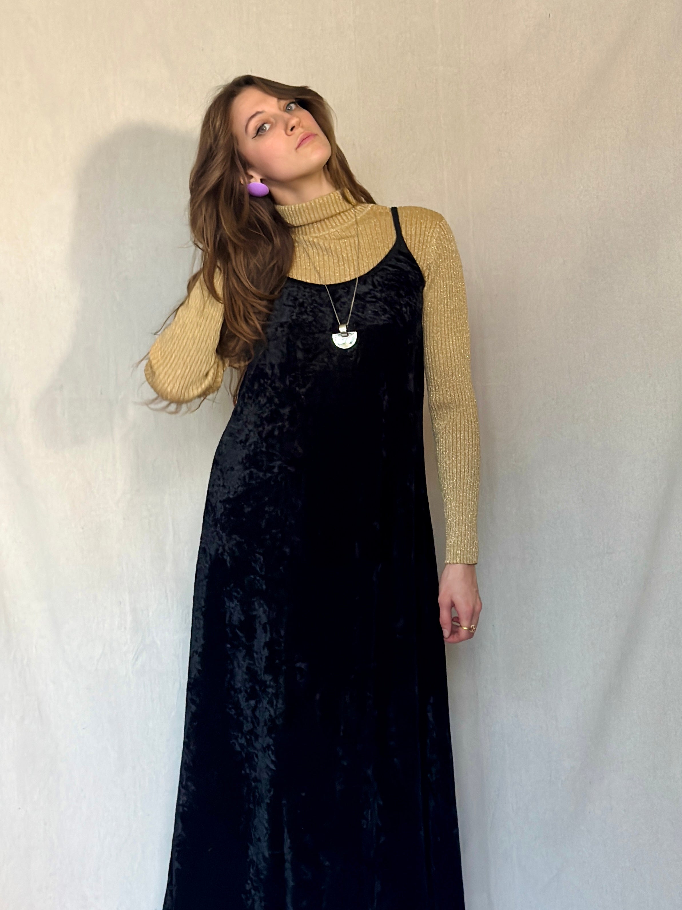 90s Strappy Crushed Velvet Maxi Dress