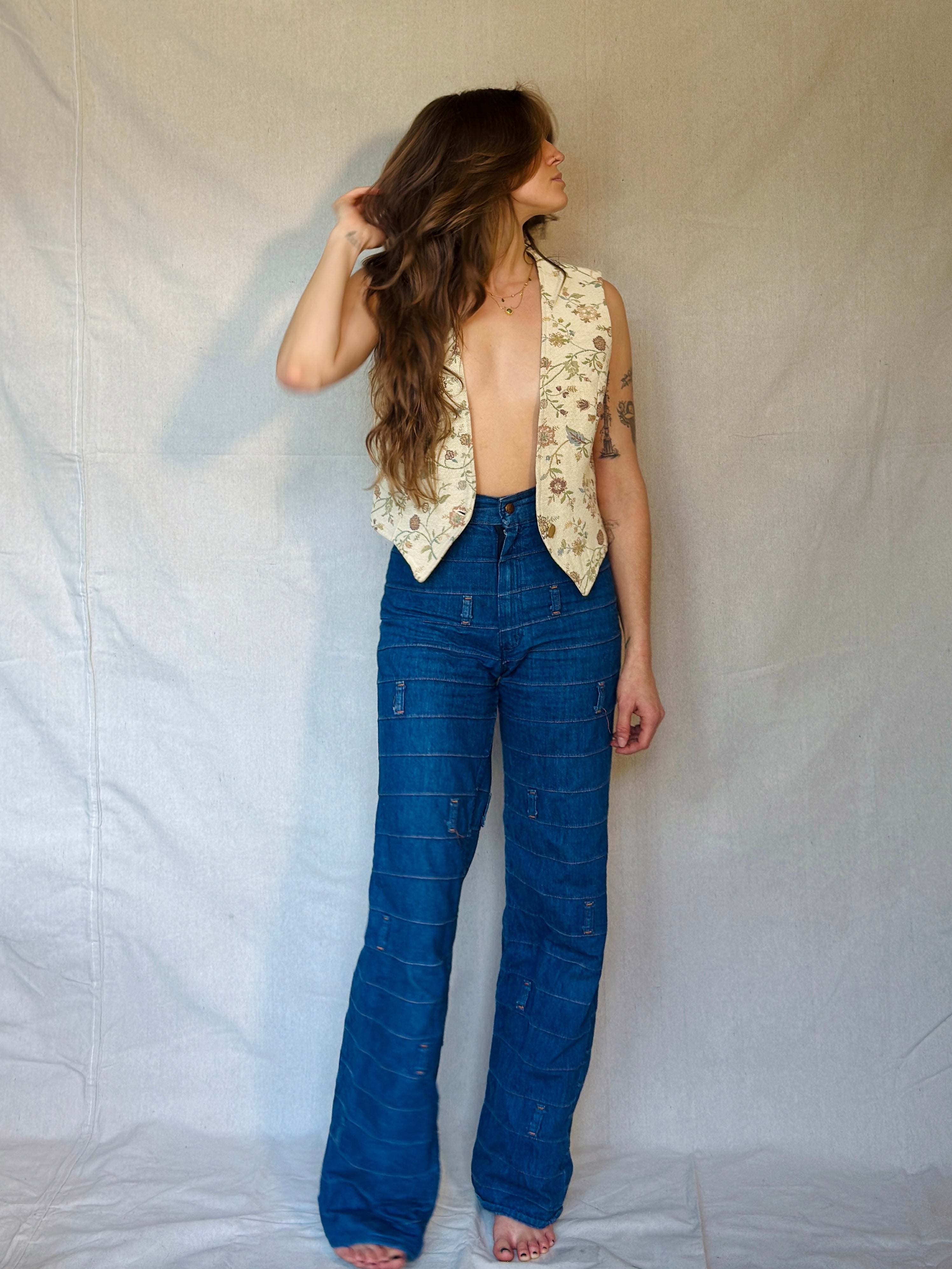 Vintage Cream Floral Tapestry Vest