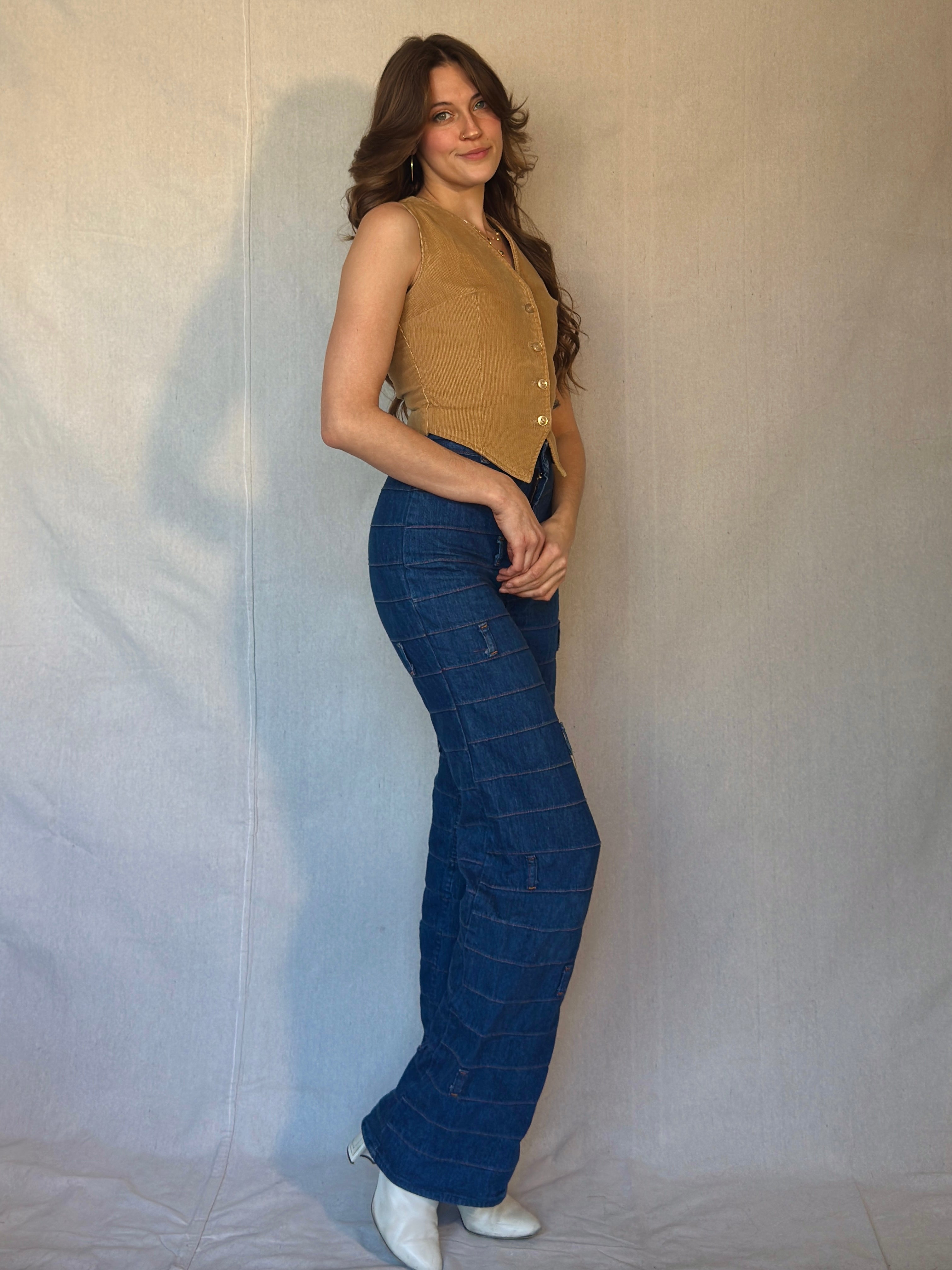 80s Tan Corduroy Button Up Vest