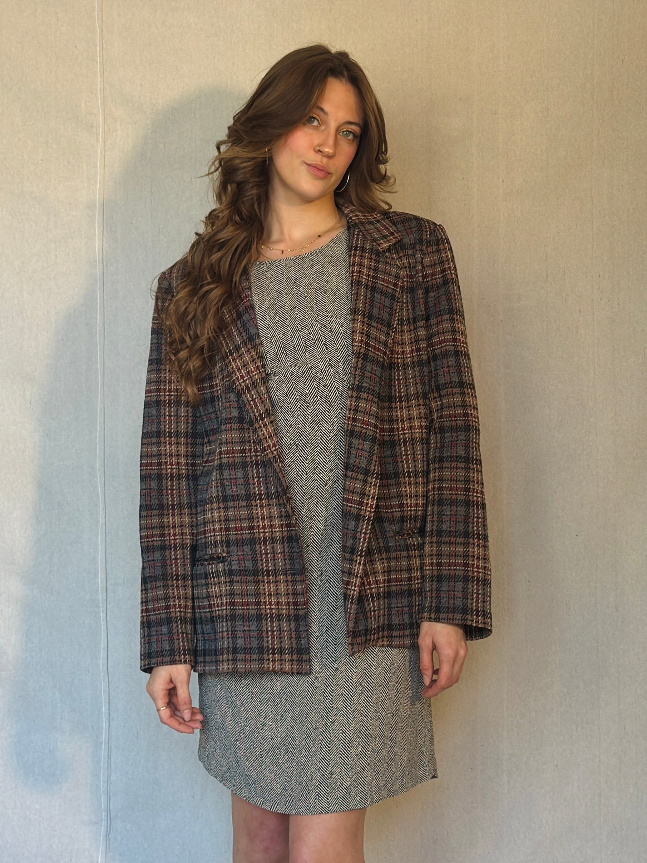 70s Brown Plaid Blazer
