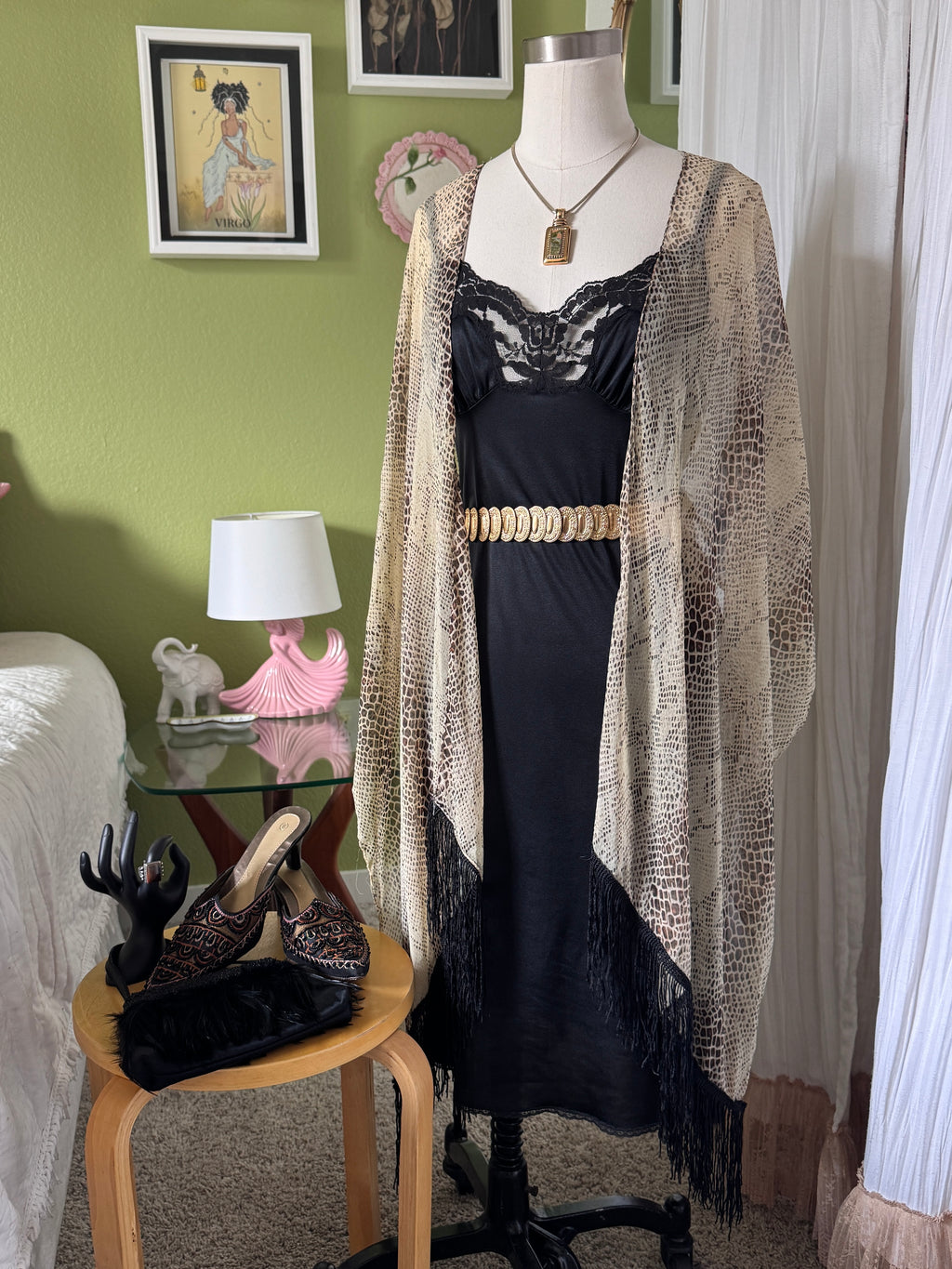 Snakeskin Print Sheer Fringe Kimono/Wrap (Modern)
