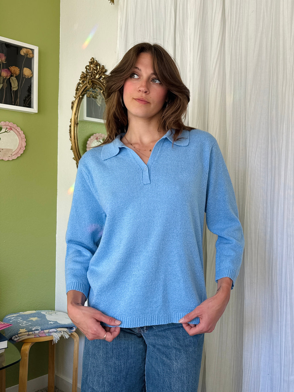 90s Robins Egg Blue Collared Sweater
