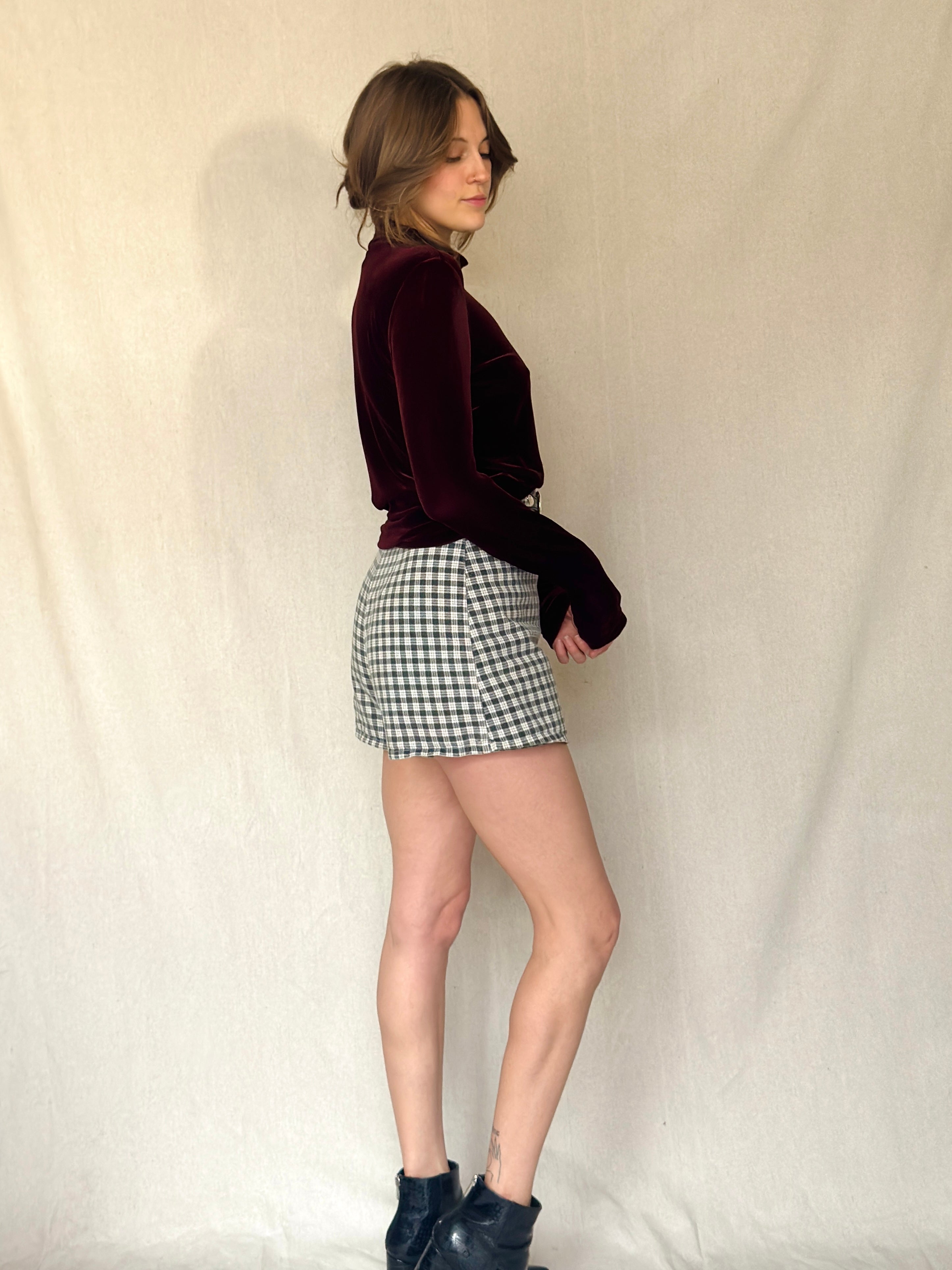 90s Velvet Wine Mock-neck Long Sleeve Top