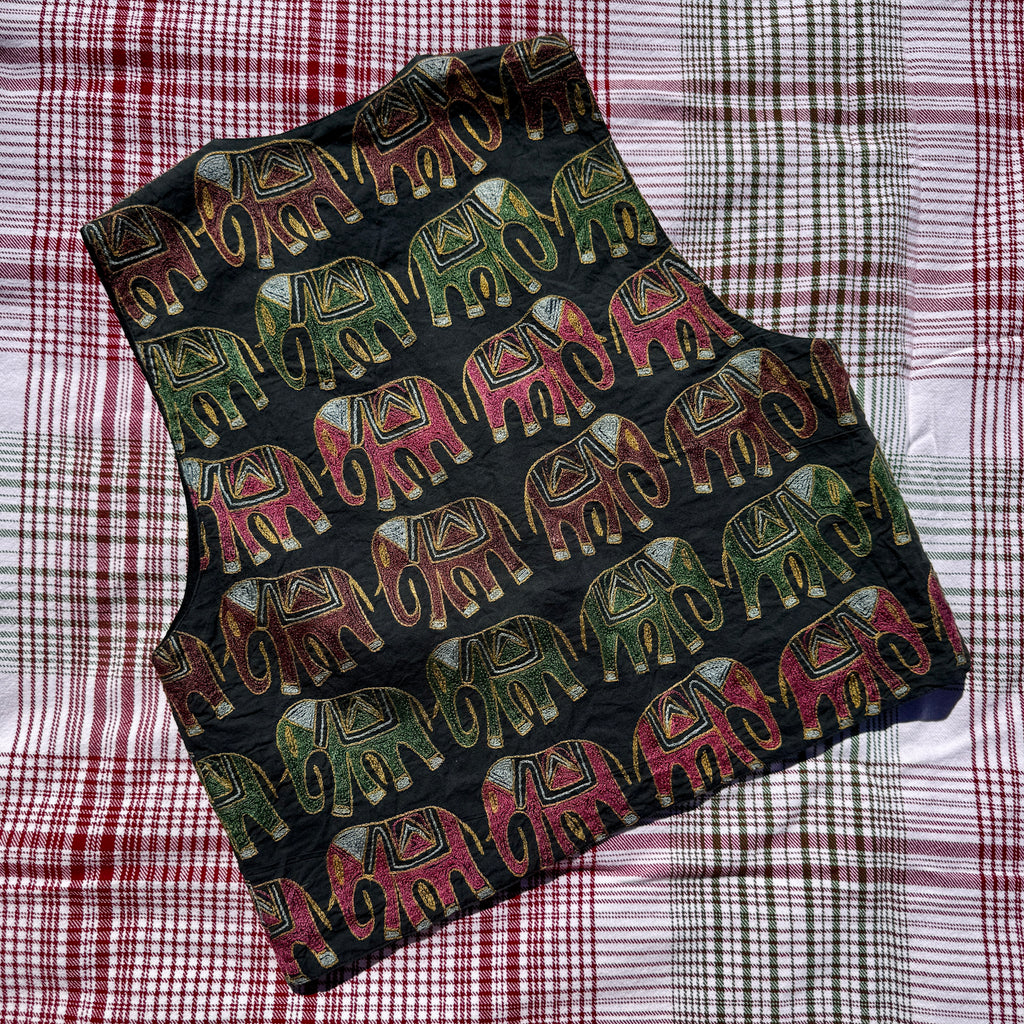 70s Indian Cotton Elephant Embroidered Vest