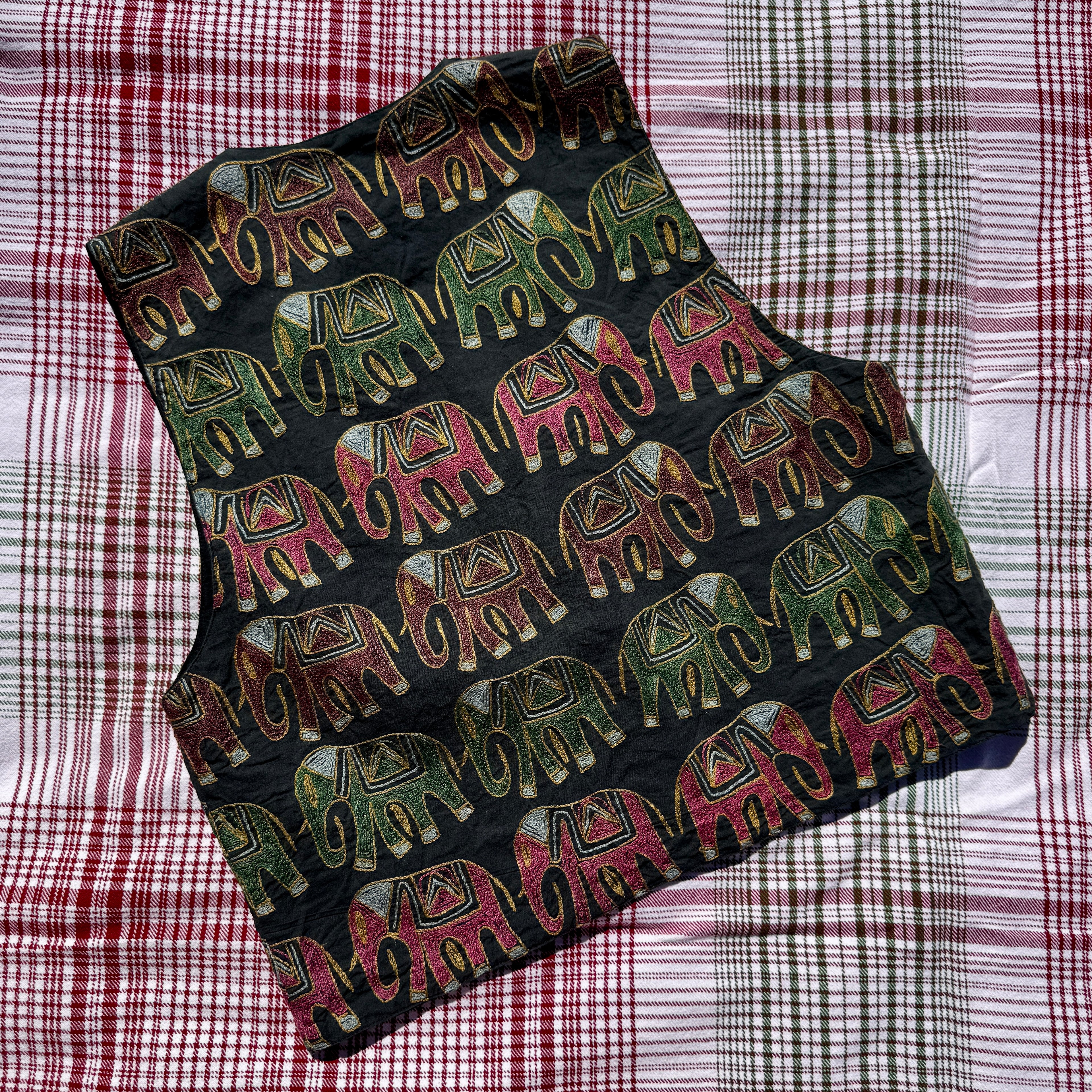 70s Indian Cotton Elephant Embroidered Vest