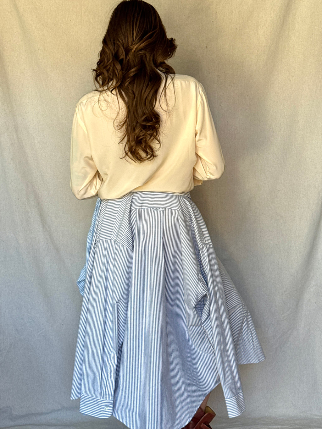 Repurposed Blue Pinstriped Button Up Skirt Set