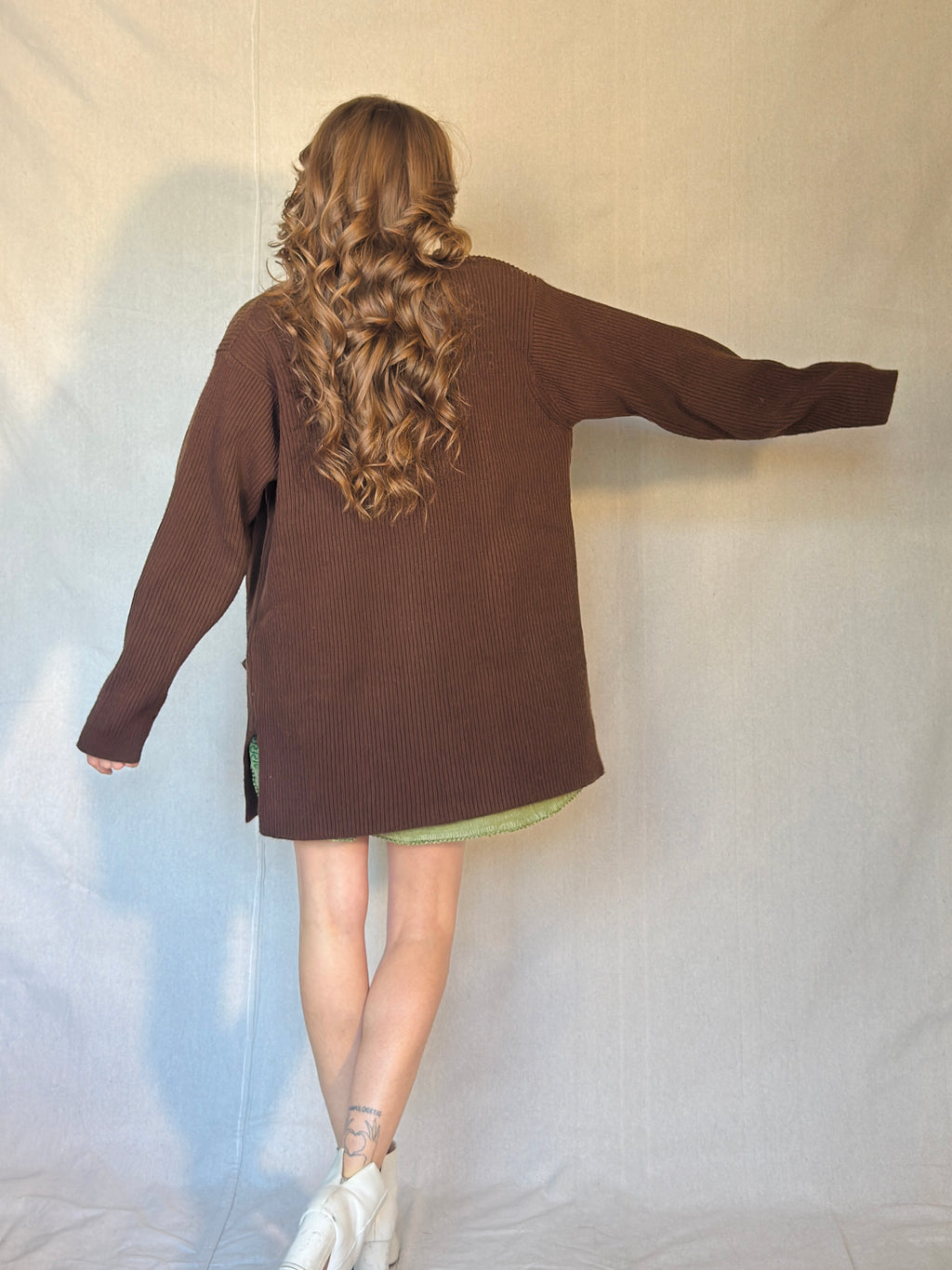 90s Brown Ribbed Cardigan Sweater