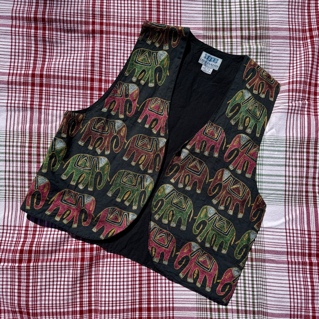 70s Indian Cotton Elephant Embroidered Vest