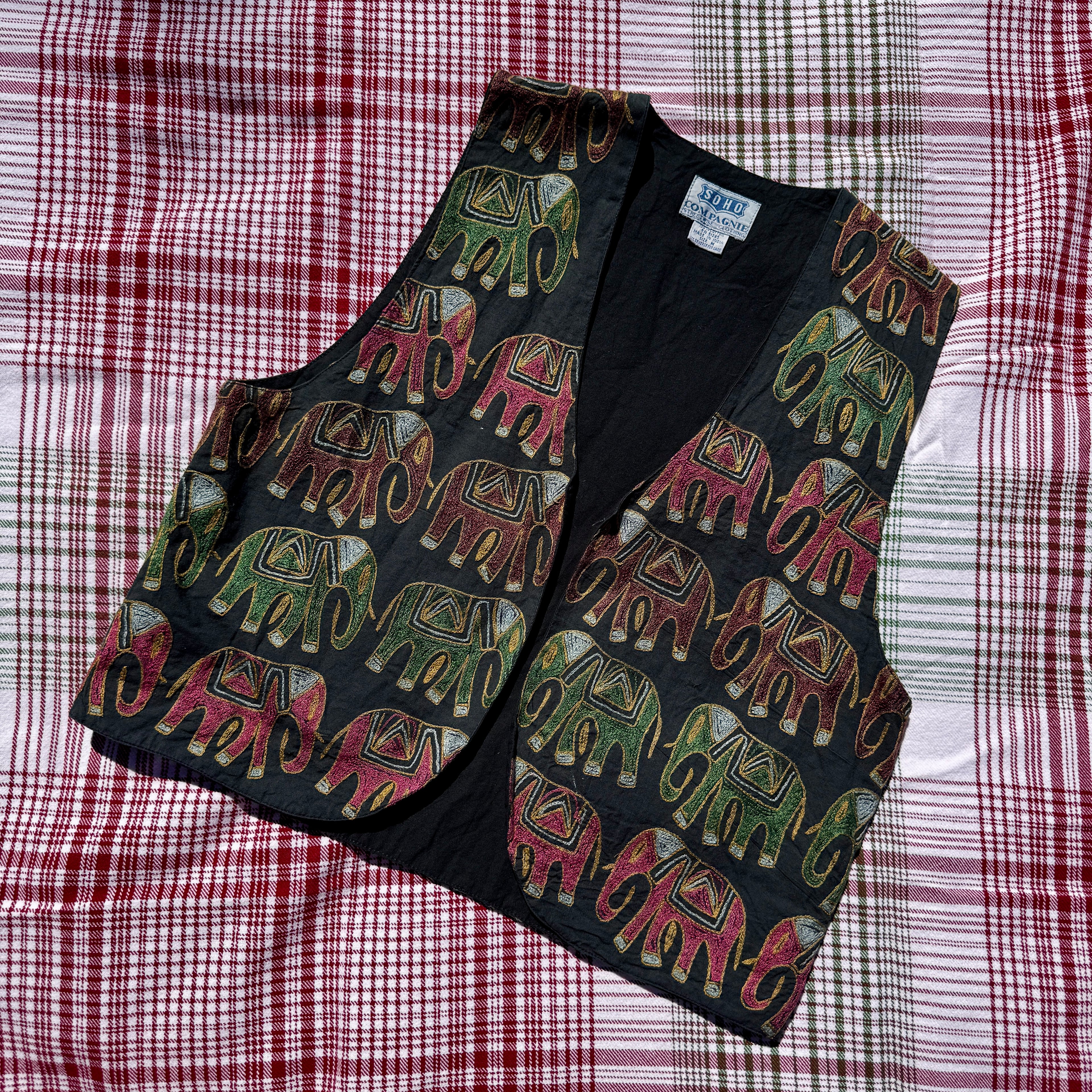 70s Indian Cotton Elephant Embroidered Vest