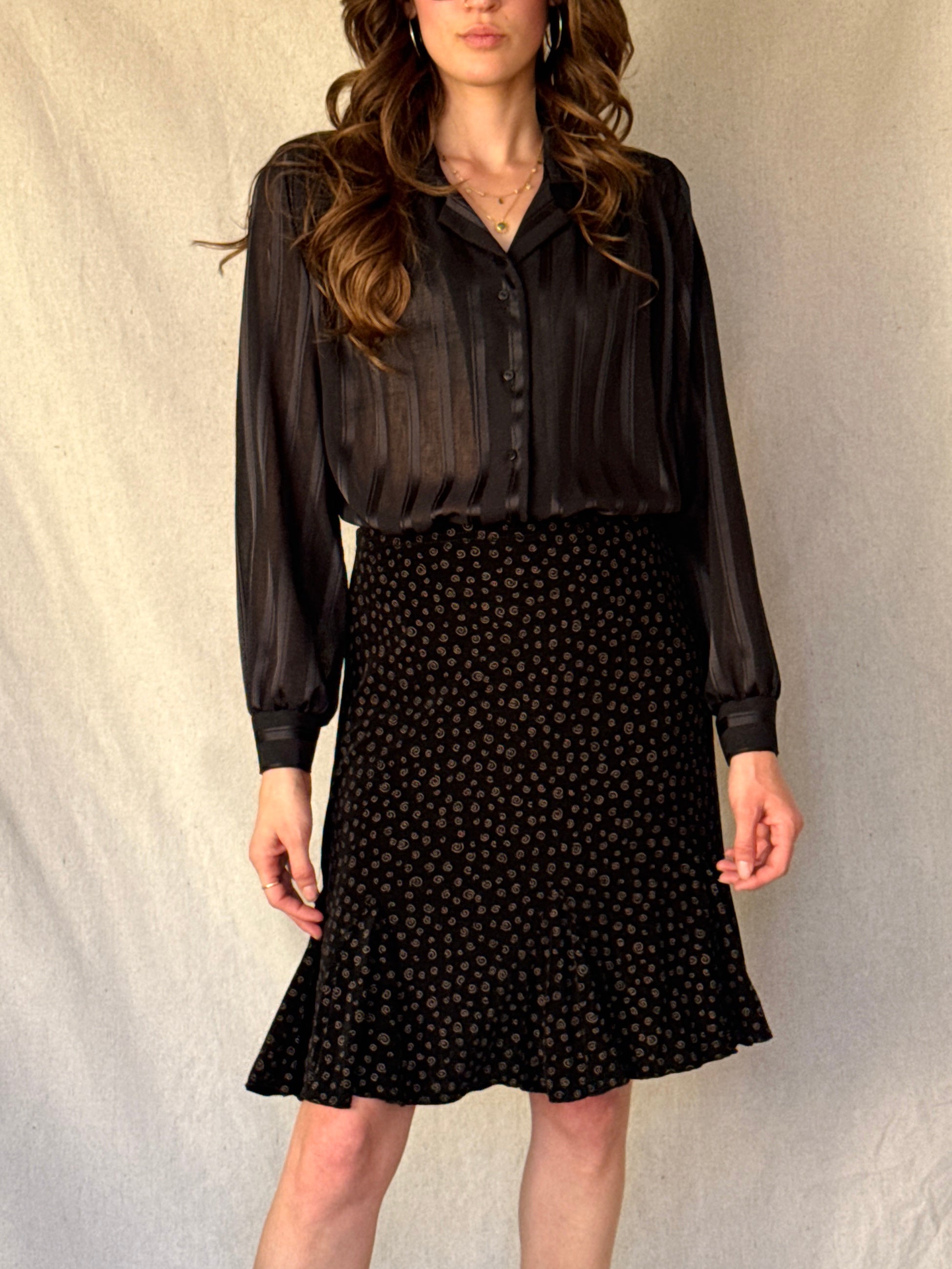 90s Sheer Black Striped Button Up Blouse