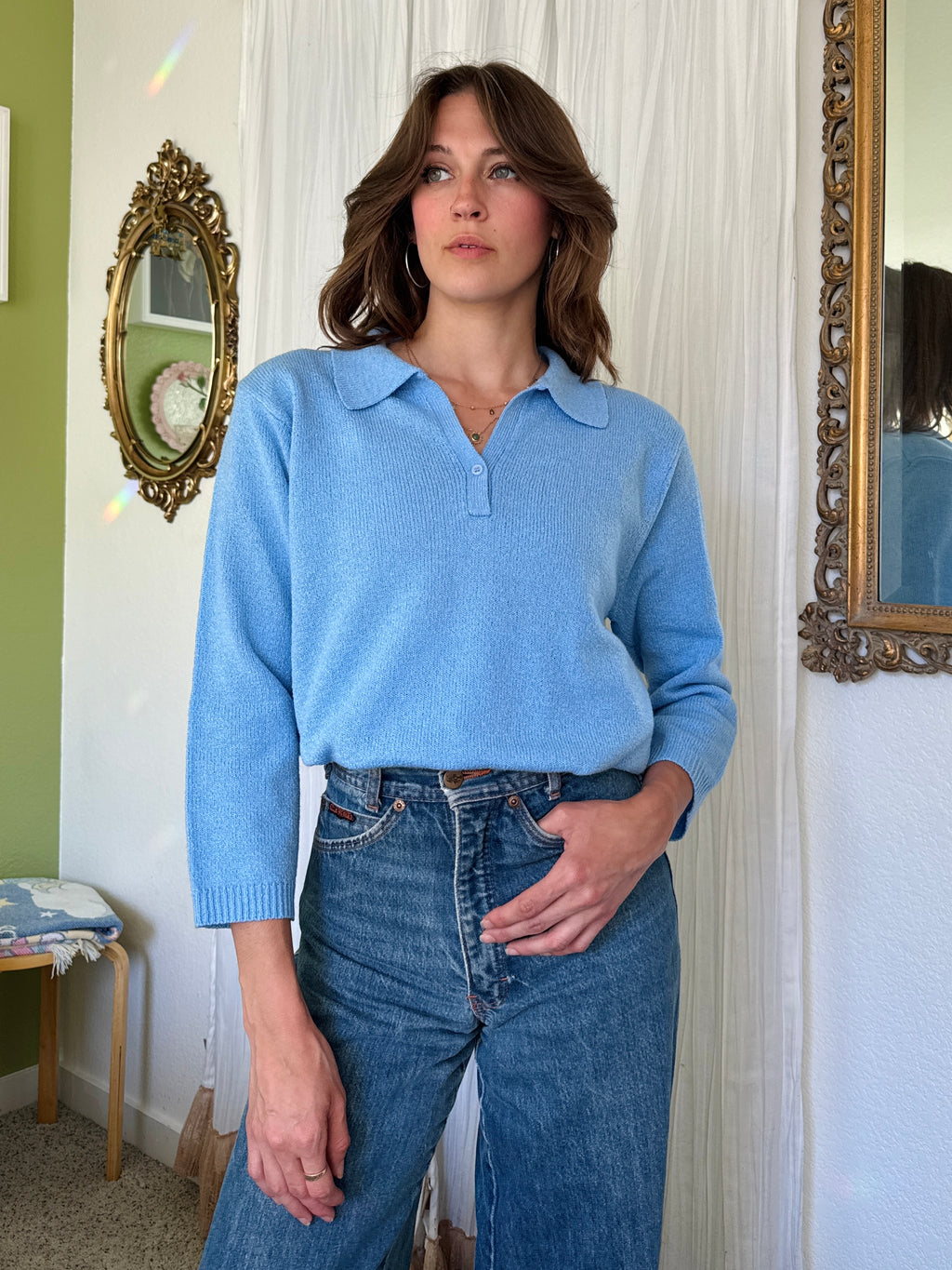 90s Robins Egg Blue Collared Sweater