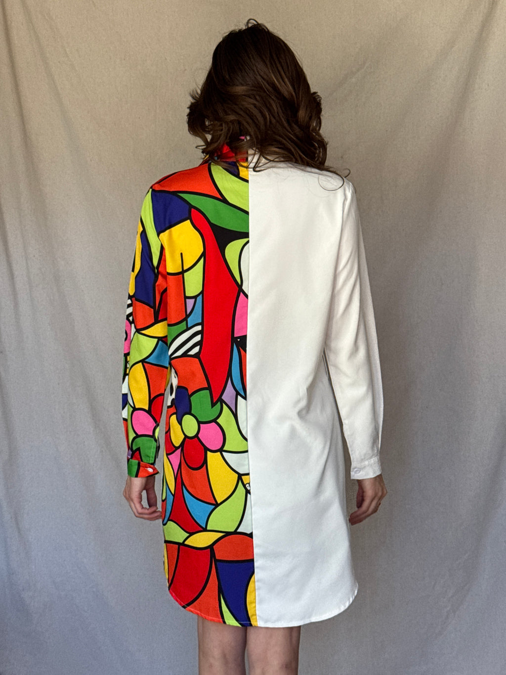 White Split Patterned Shirt Dress (Modern)