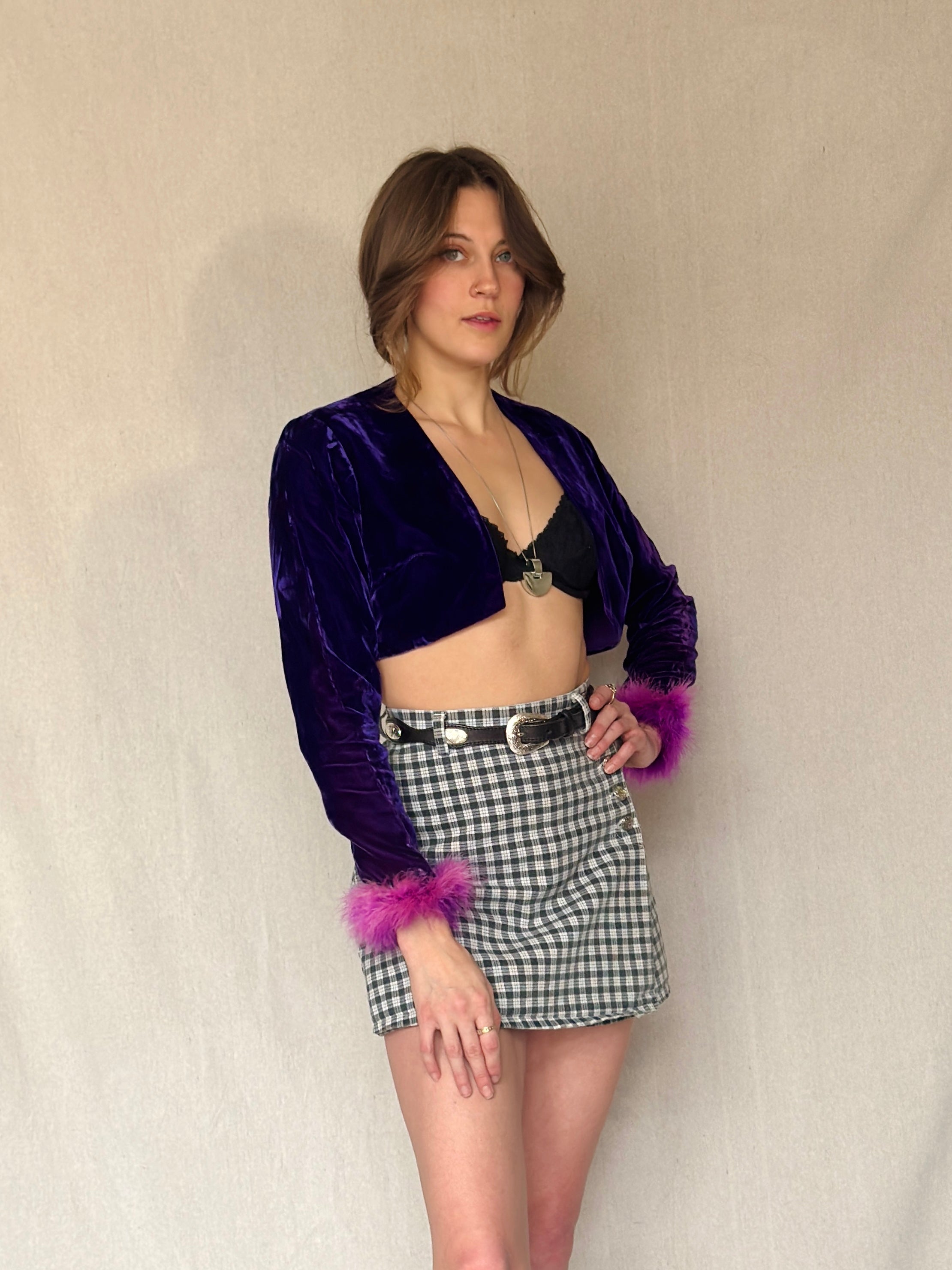 70s Purple Velvet Boa Jacket