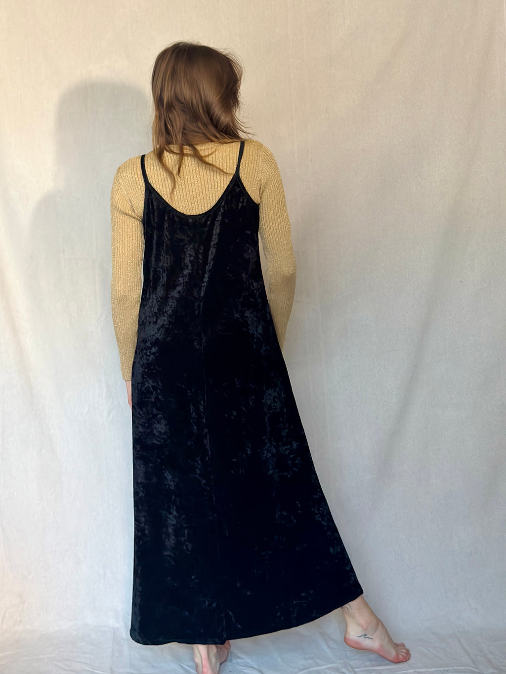 90s Strappy Crushed Velvet Maxi Dress