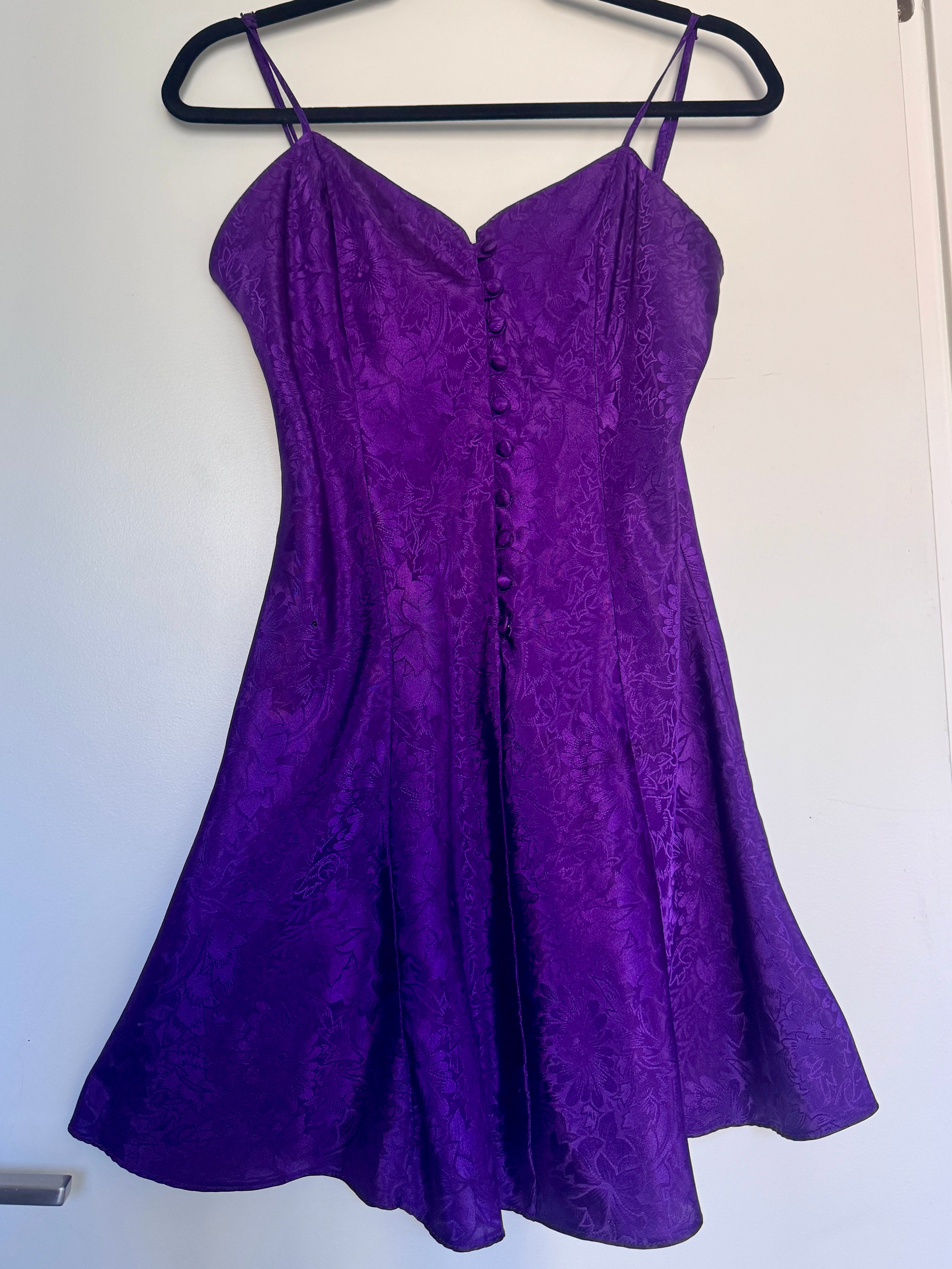 90s Purple Brocade Mini Slip Dress – Soapbox Vintage 90s Purple Brocade Mini Slip Dress – Soapbox Vintage