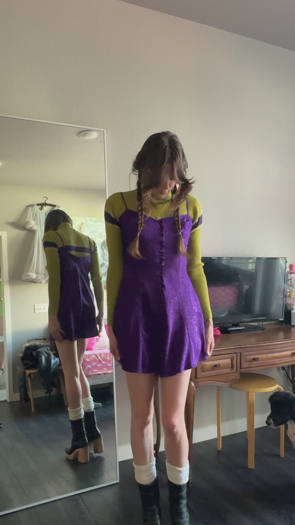 90s Purple Brocade Mini Slip Dress