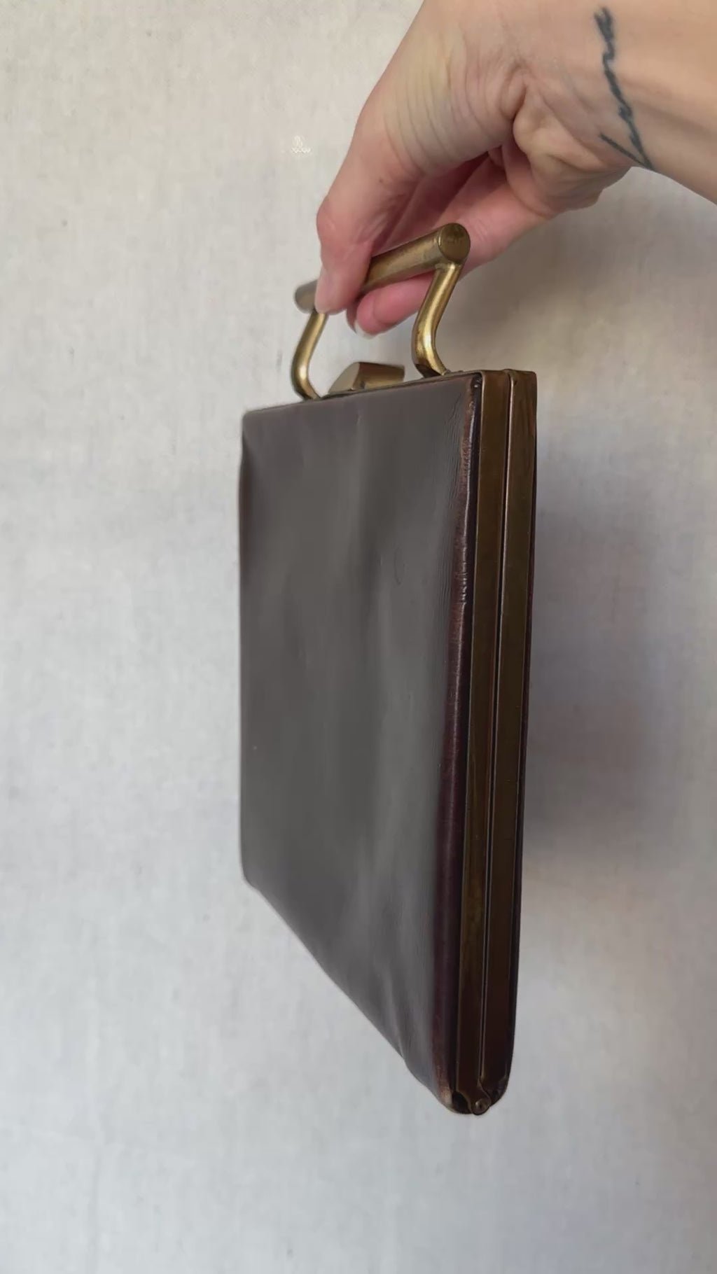 Vintage Brown Leather Square Handbag