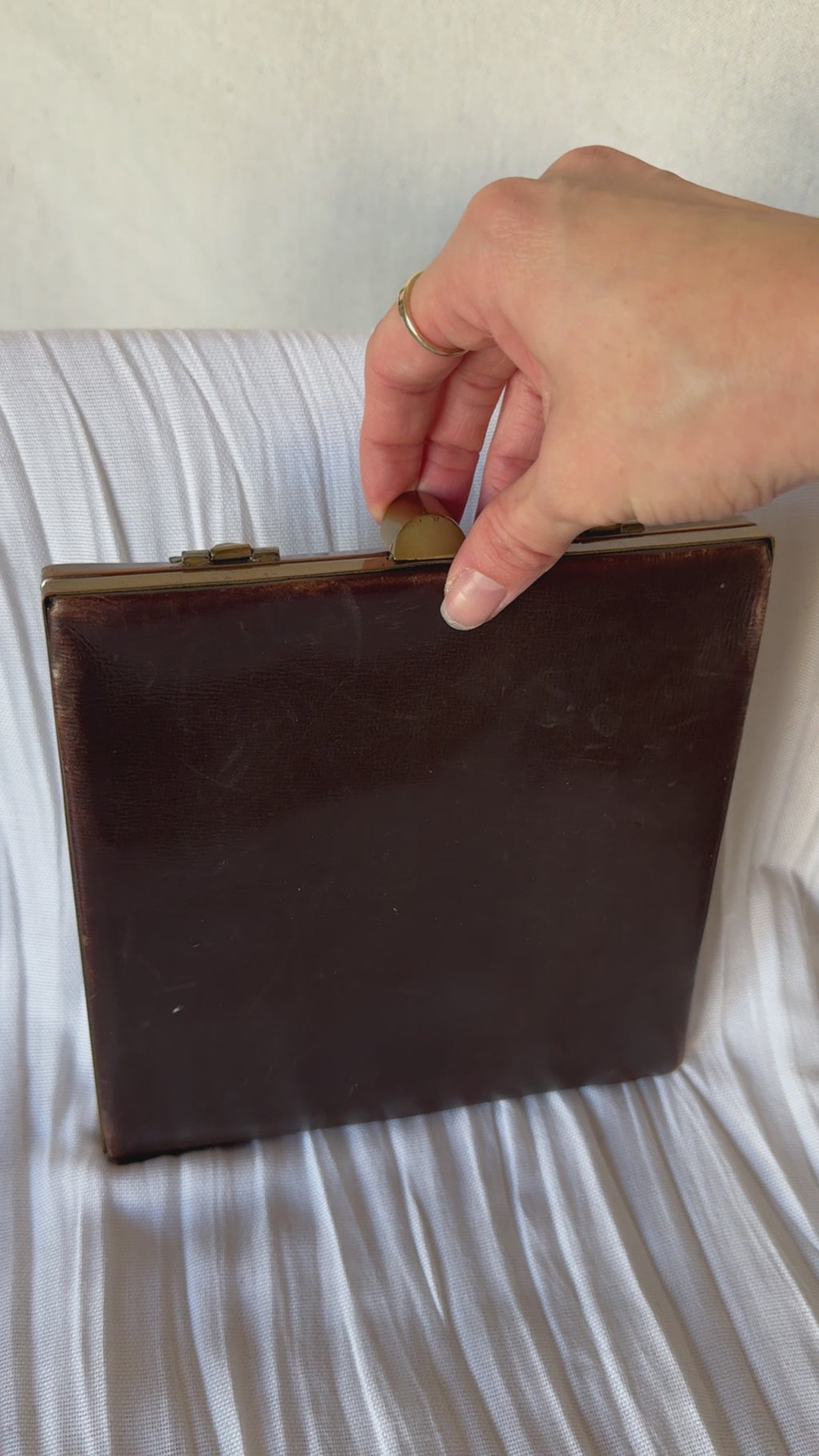 Vintage Brown Leather Square Handbag
