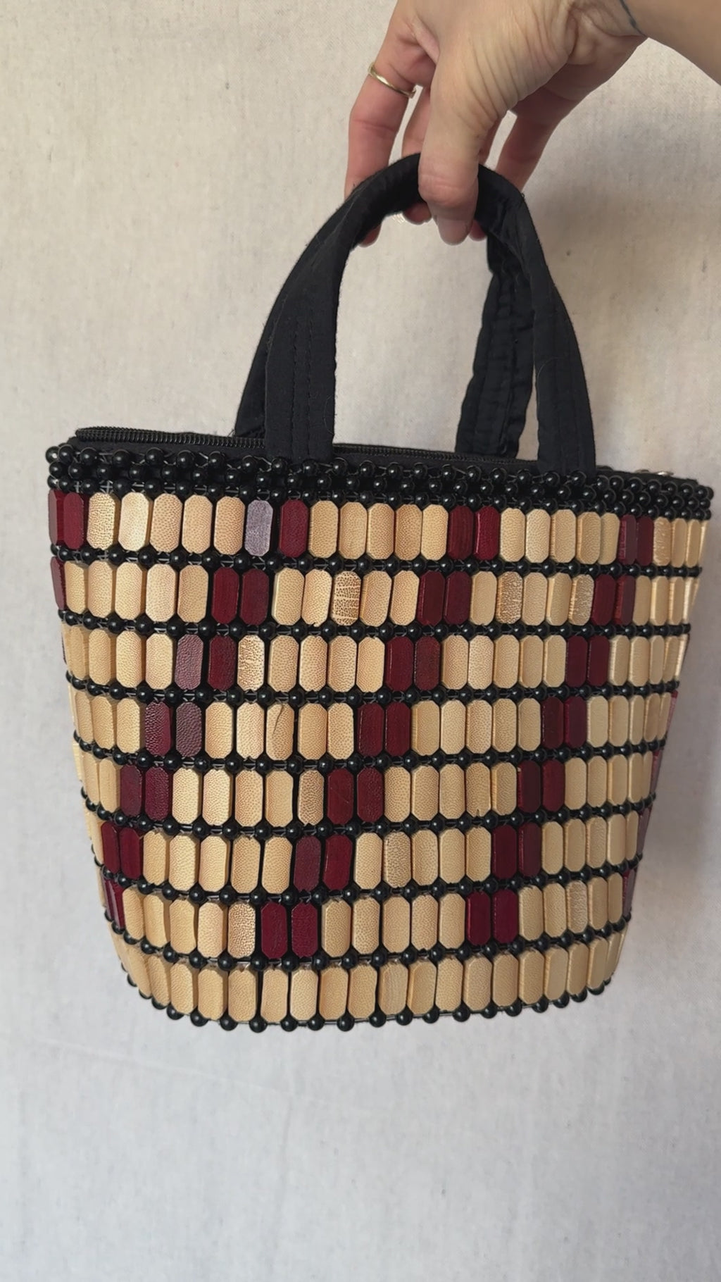 Vintage Wood Beaded Bucket Bag
