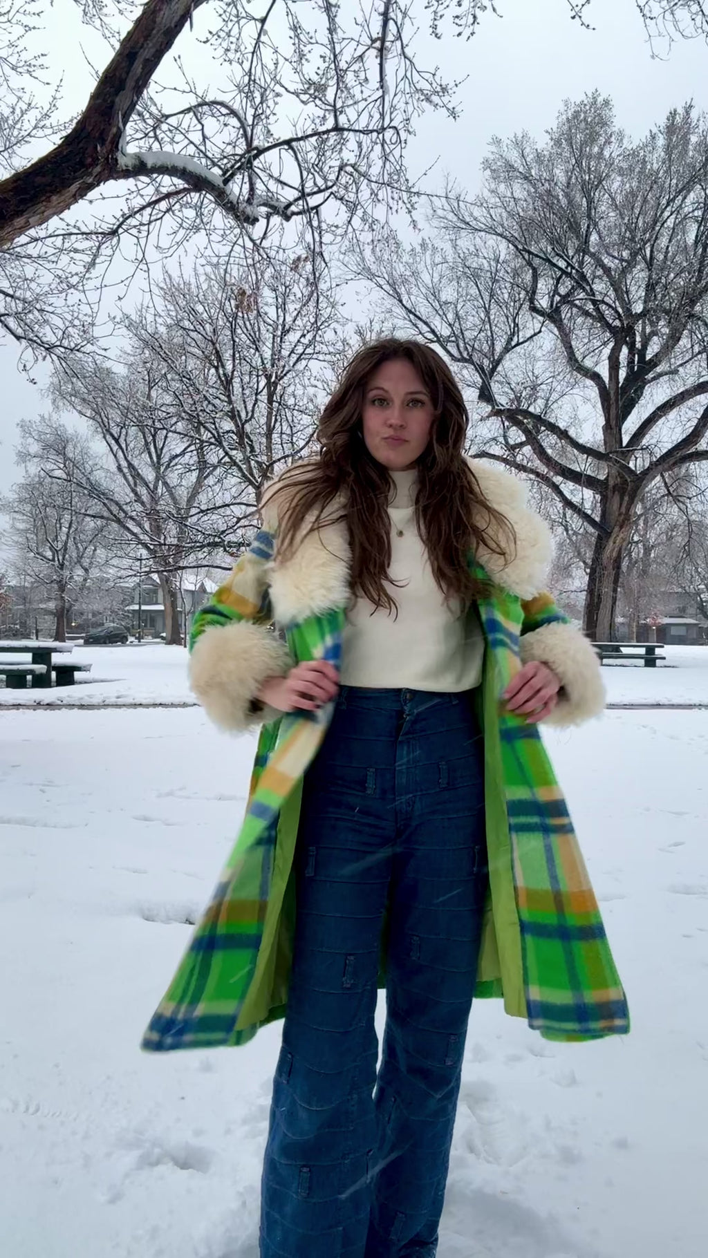 60s Union Made Green Plaid Wool Belted Coat